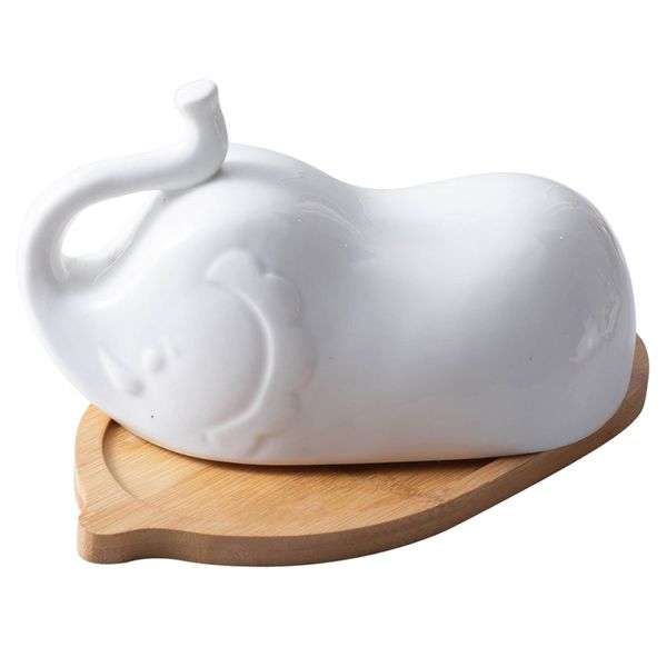 Home Decor Butter Dish with Lid Elephant Shaped Butter Keeper Ceramic 20cm