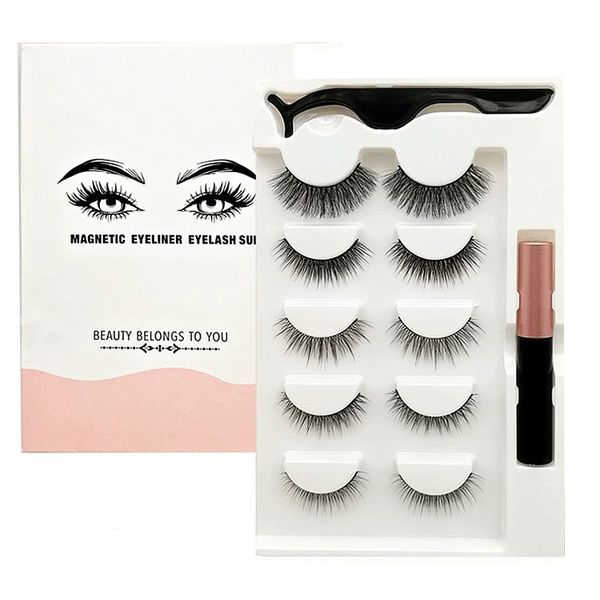 5 Pairs-Magnetic Eyelashes with Magnetic Eyeliner Kit Set-Different sizes