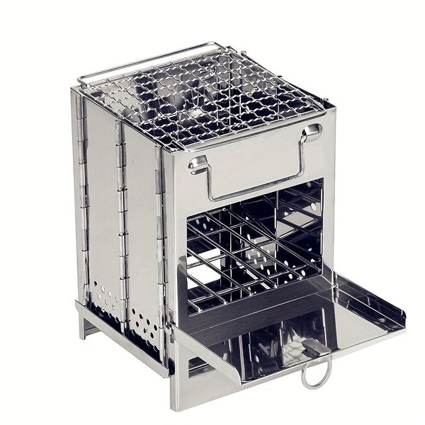 Glamping- Foldable Compact Stainless Steel Wood Burning Camp Stove with Bag