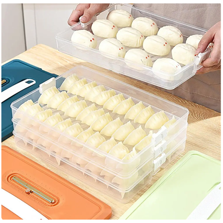 Loez 4-Layer Food Storage Container, Stackable Snack Container with Lid, Dumpling Box, Gyoza Container, Cookie Storage Containers, Good Sealing