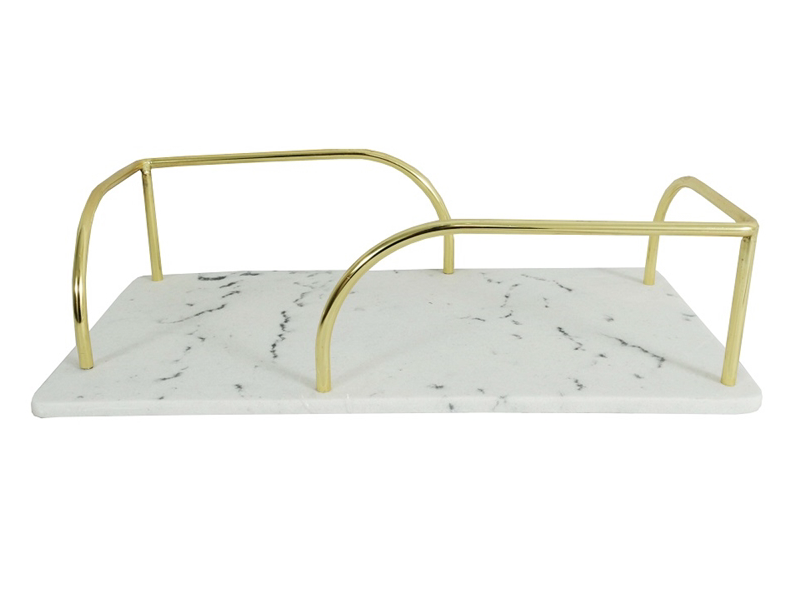 Vanity Tray 1 Tier - White Resin With Gold Handle