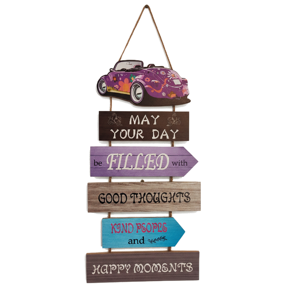 Vintage Car Wood Wall Hanging - "May Your Day Be Filled With Good Thoughts