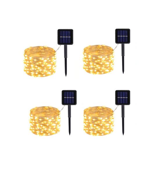 4 Pack 200 LED Solar Powered Copper Wire String Lights Outdoor Waterproof