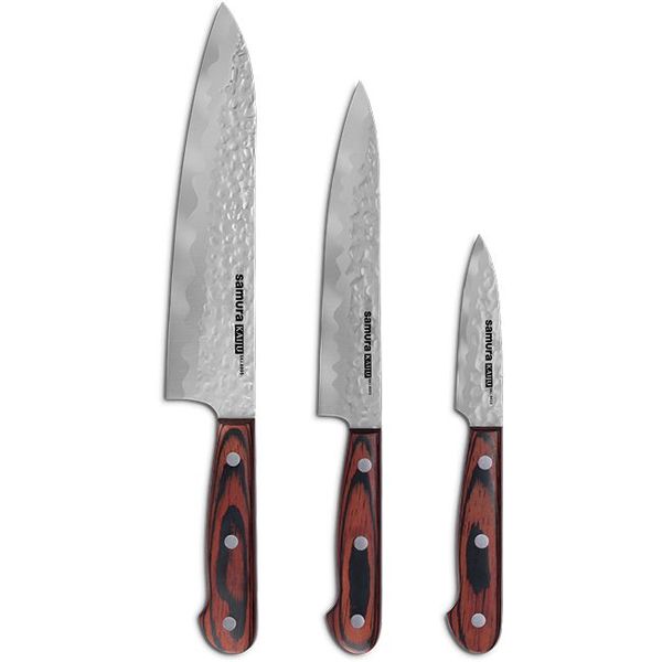 Samura Kaiju Hammered Japanese Steel Kitchen Knife Set of 3