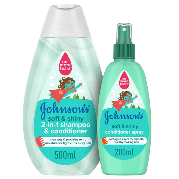 Johnson’s, Soft &amp; Shiny, 2-in-1 Shampoo &amp; Conditioner + Conditioner Spray