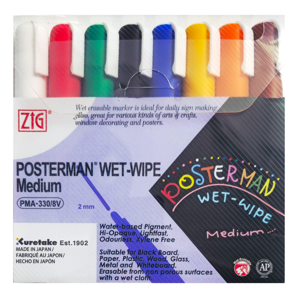 ZIG Posterman Wet - Wipe Medium Set of 8 markers