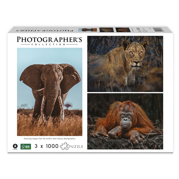Ambassador Photographers Collection: 3 x 1000 Piece Puzzle Bundle - Elephant, Lioness, Orangutan