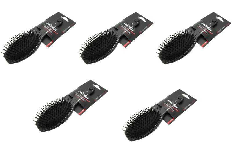 5 x BaByliss Plastic Bristle Massage Hairbrush For Women &amp; Girls Black