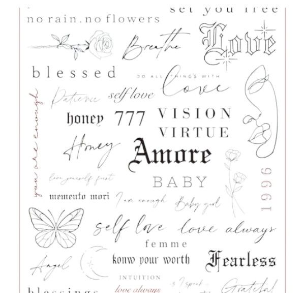 1 Kit - Mindful Inspirational Quotes Temporary Tattoo - Black