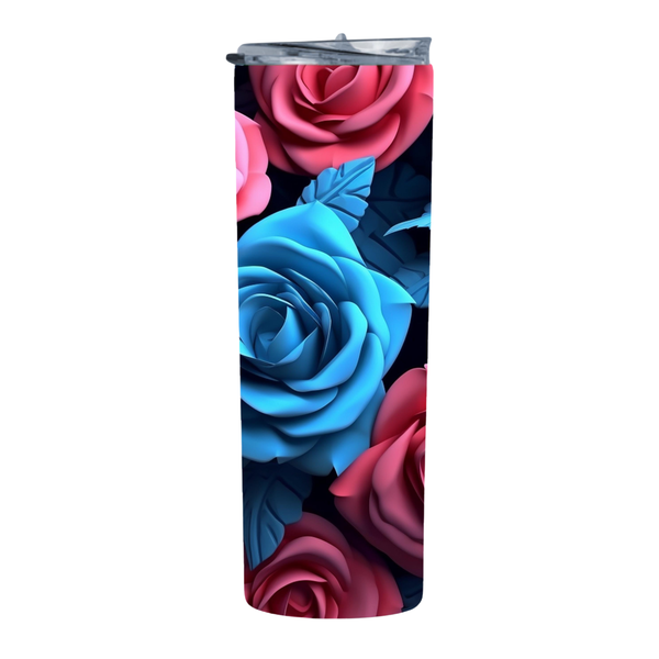 Pink Blue Roses 20 Oz Straight Skinny Tumbler 035