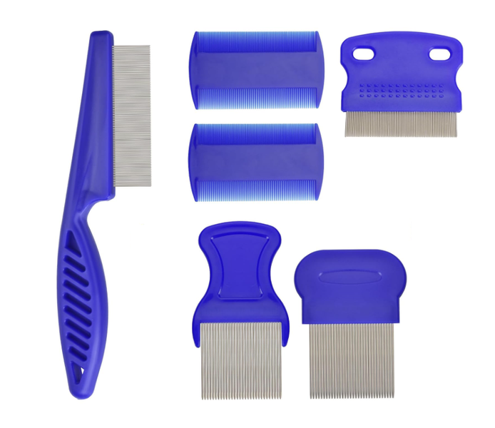 6 Piece Pet Lice Comb Set Flea Comb for Cats Dogs -Blue