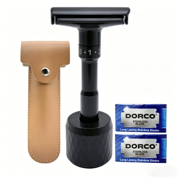 Safety Shaving Razor Set Stainless Adjustable Double Edge - Black