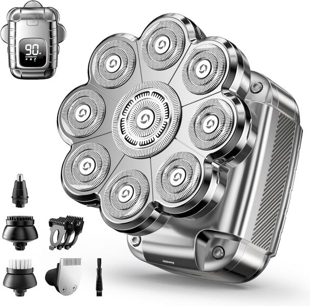 9D Shaver for Balding Men, 5-in-1 Detachable Head Razor with LED Display