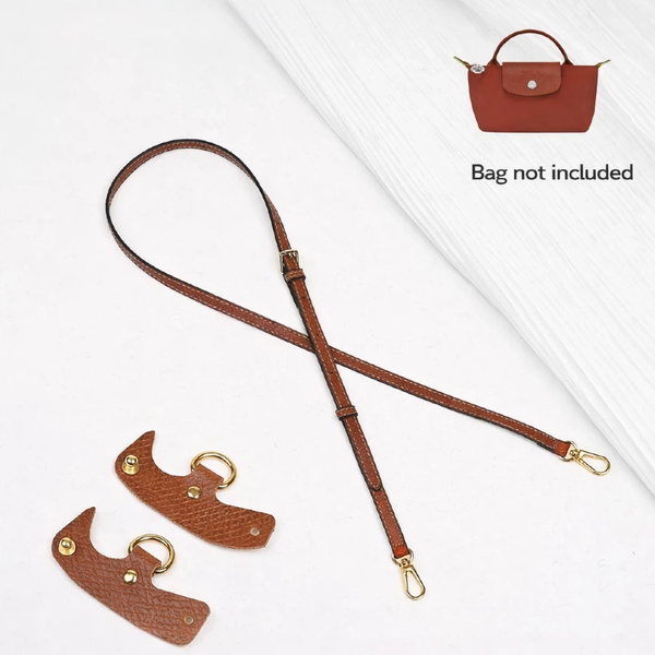 Adjustable Brown Leather Crossbody Strap with Gold Accents for Handbags