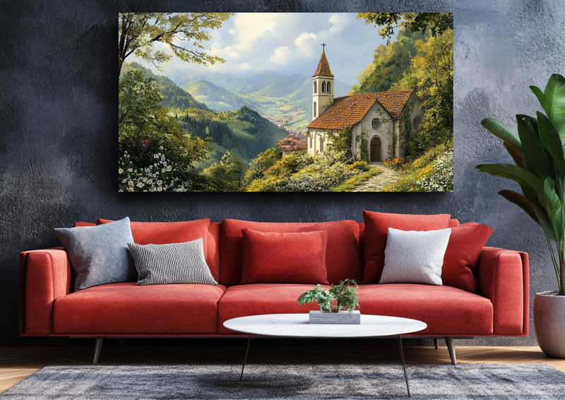 Canvas Wall Art - Serene Village Church - BX0334