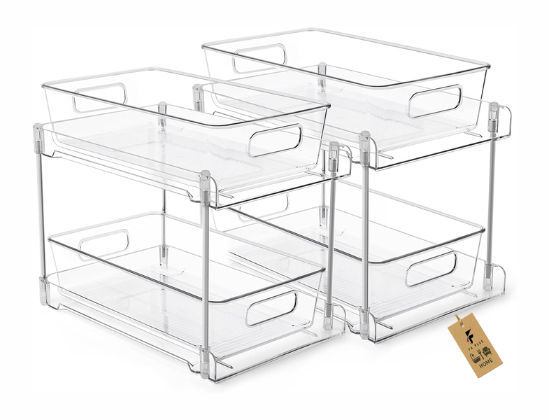 2-Piece Clear 2-Tier Under Sink Organizers, Pull-Out Storage for Kitchen &amp; Bath