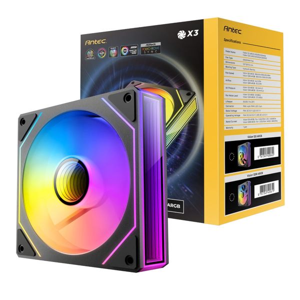 Antec Vision PWM 120mm ARGB Reverse Infinity Mirror Case Fan Black - 3-Pack