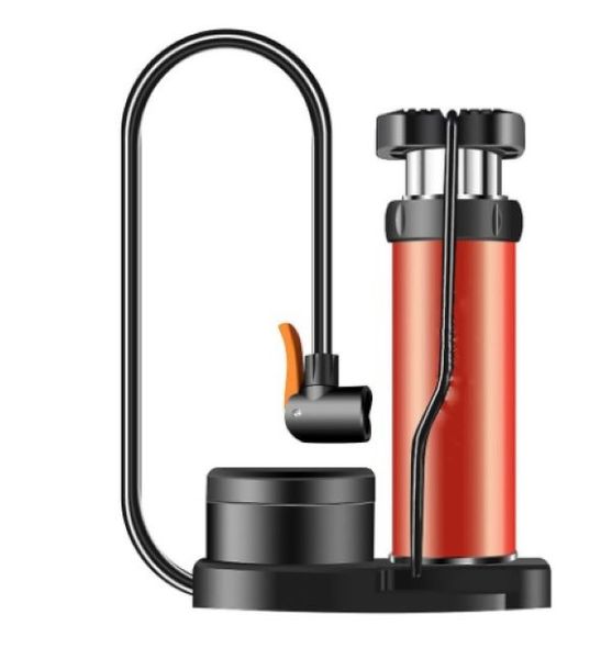 Mini Bike Floor Pump with Pressure Gauge - Red