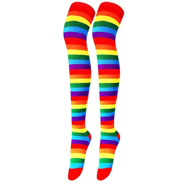 Over Knee Long Striped Stockings - Rainbow Multi-Colour