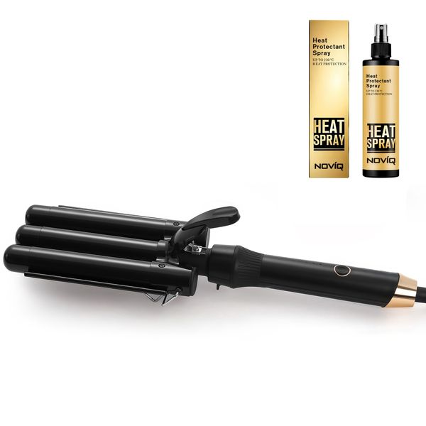 Ceramic Hair Curler with Adjustable Heat + NOVIQ Heat Spray 250ml