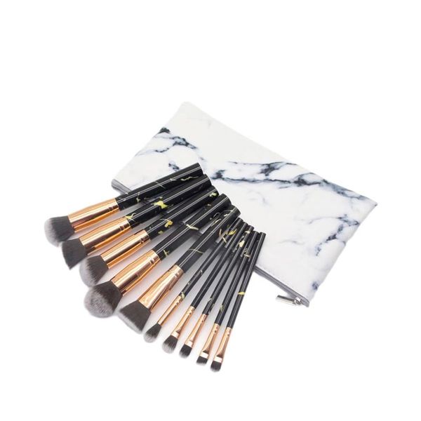 10 Piece Marble Design Make-Up Brush Set + Pouch