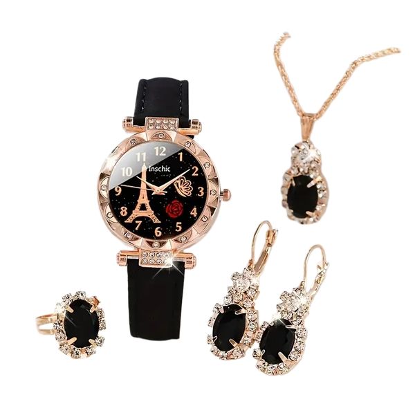 5 PCS Luxury Women's Quartz Watch Set , Including Necklace Ring Earrings