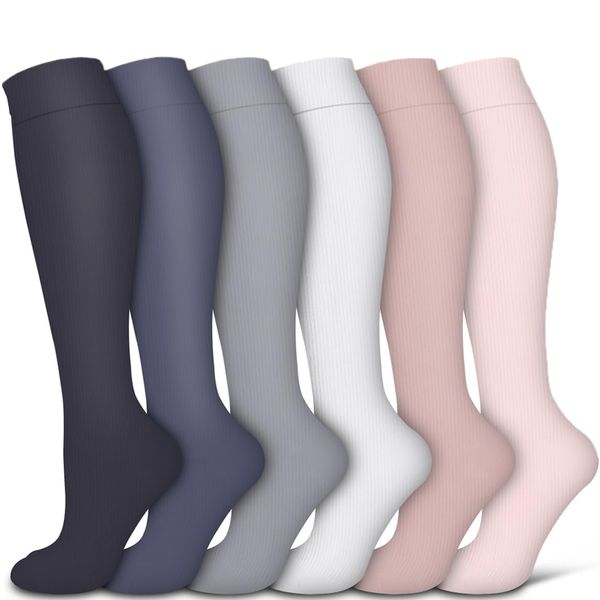 6 Pack Compression Socks - Moisture-Wicking, Arch Support (L,XL)