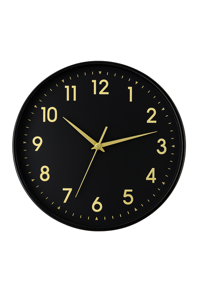 Elegant Black &amp; Gold Plastic Battery Powered Analogue Wall Clock