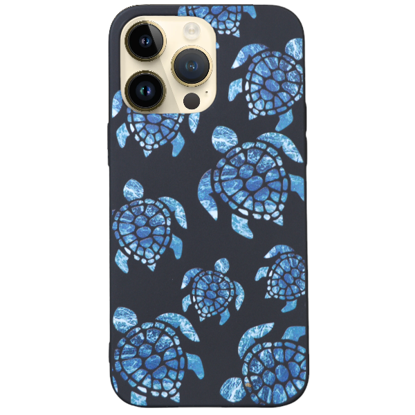 Blue Turtle Design Phone Case For iPhone 14 Pro Max - Black/Blue