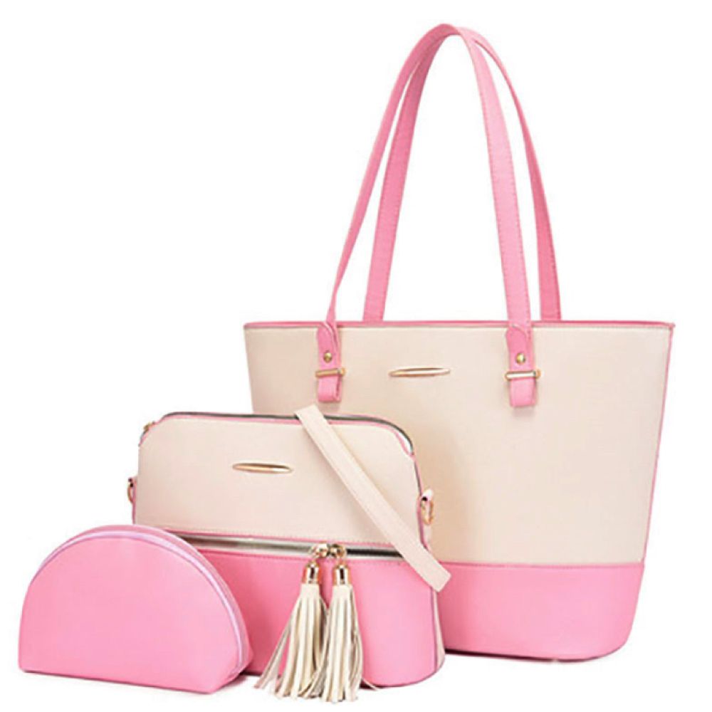 FCG Two-Tone Minimalist 3 Piece Handbag Set: Shoulder Bag, Crossbody ...