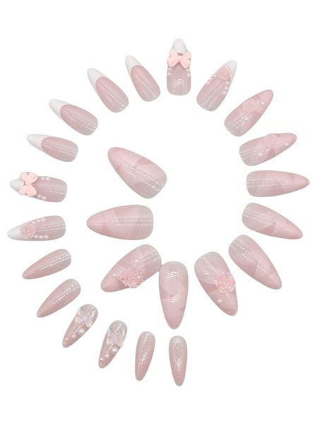 24 Piece - Reusable Artificial Nails - Bowknot Flower Butterfly Design