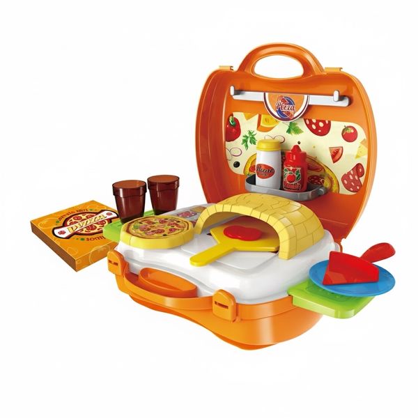 Kids Pizza Making Playset - Pretend Kitchen Food Toy Suitcase