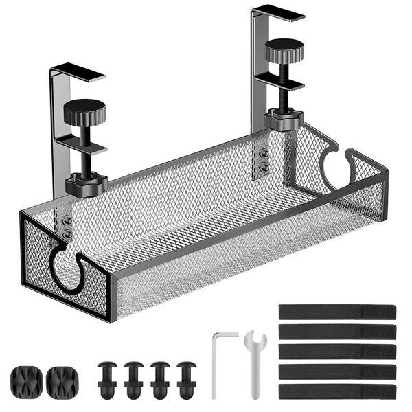 Under Desk Cable Management Tray Cord Organizer No Drill with Clamp Mount