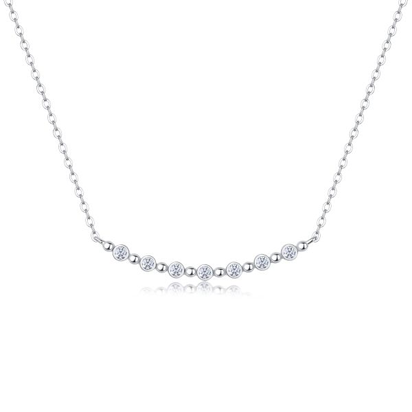 S925 Silver Moissanite "Innocent Mary, White Moon &amp; Starry Sky" Curved Bar