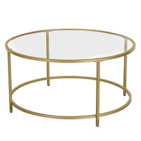 Lifespace Round Glass Centre Coffee Table with Gold Frame