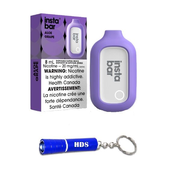 Insta Bar 5000 Puff Aloe Grape Disposable Vape with HDS Branded Keyring