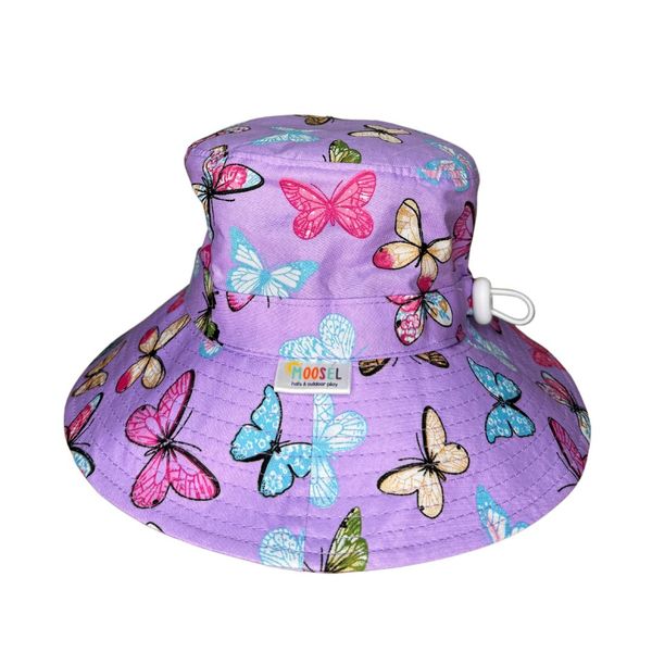 Kids Bucket Sun Hat - Purple Butterflies