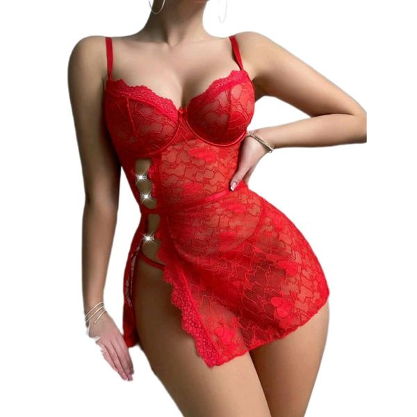 Seductive Silhouette Red slip Dress Lingerie Set