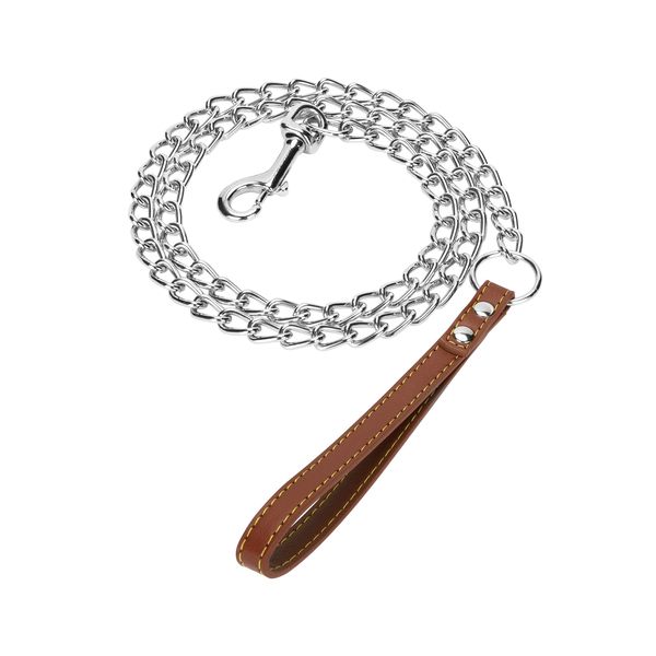 Chain Dog Leash with Leather Handle 4 Feet