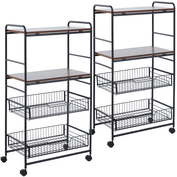 2 Pack Storage Shelves Storage Rack Wheels Shelf Detachable Wire Baskets