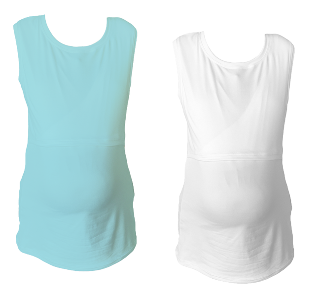 Maternity &amp; Breastfeeding Tank Top- 2 Pack-White &amp; Teal