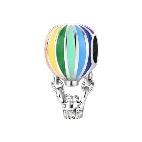 S925 Silver Charm With Classic Hot Air Balloon Design - Multi-Colour