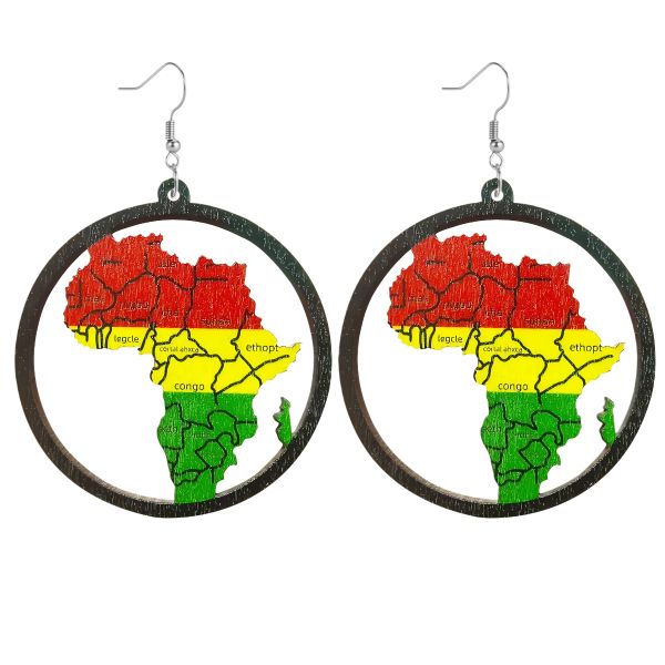 Boho Natural Wooden African Map Earrings for Women