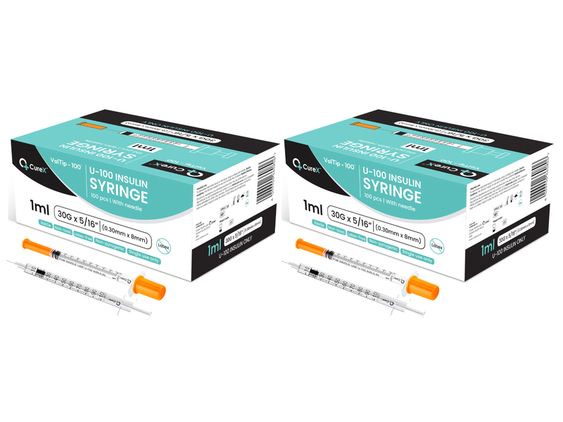 Curex ValTip-100 Sterile Insulin Syringe - 1ml, 30G, 8mm Needle - 200 pack