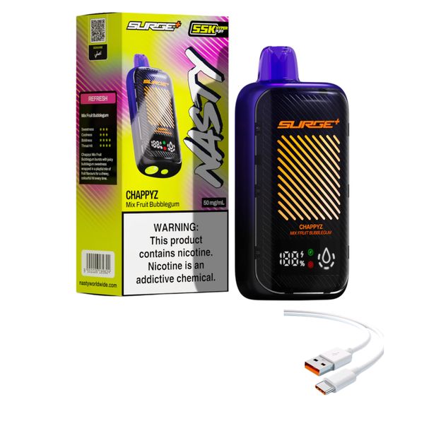 Nasty Surge 55k Mix Fruit Bubblegum(Fruit Chappyz)+DiscoVape Charging Cable