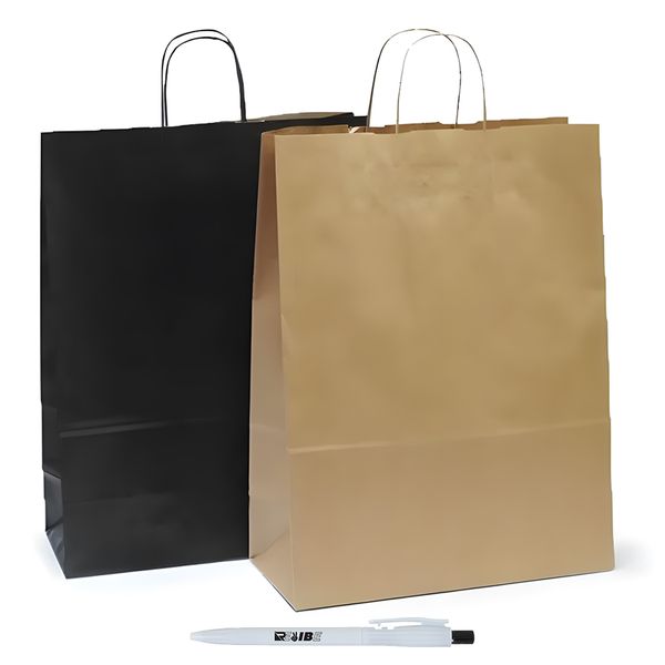 Assorted 2Pack Quality Stylish Black And Brown Gift Bags With ReVibe Pen