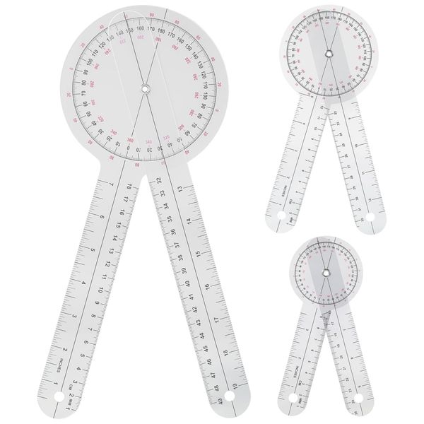 3 Piece Goniometer Set Therapy Protractor Tool - 6/8/12 Inch, 360 Degree