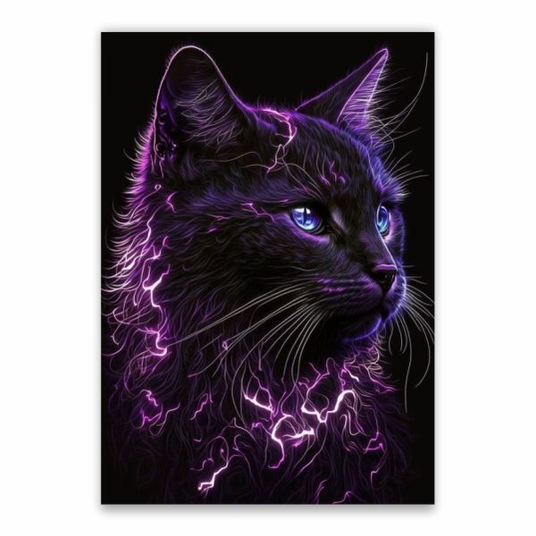 Black Kitten Purple Poster - A1