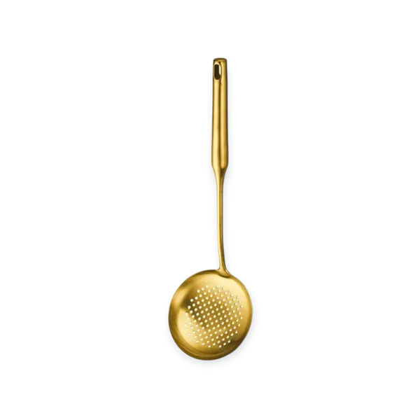 Gold Stainless Steel Skimmer Spoon - Oil Strainer / Frying Ladle