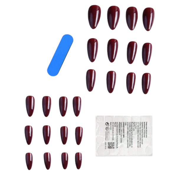 24 Pieces Luxury Glossy Press-On Nails Set - Burgundy